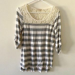 Grey and White Stripe Lace Shirt